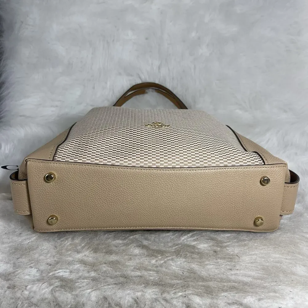 Coach Women’s Beige Woven Pebbled Finish Shoulder Bag, Gold Hardware, Tag